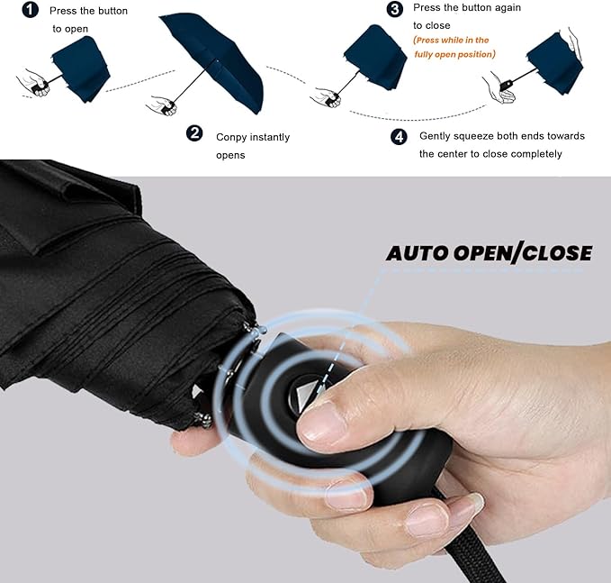 SIEPASA Compact Travel Umbrella - Windproof Auto Open/Close, Small Folding Umbrella for Rain - Lightweight & Durable with Fiberglass Frame, Waterproof Canopy - Fits Backpack, Purse, Suitcase. (Black) - Image 5