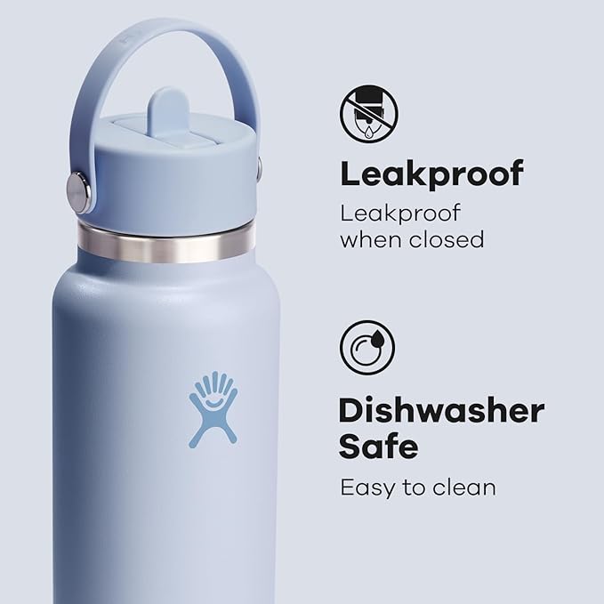 HYDRO FLASK Wide Mouth vacuum insulated stainless steel water bottle with leakproof closeable straw lid for cold water drinks, sports, travel, car and school - Image 4