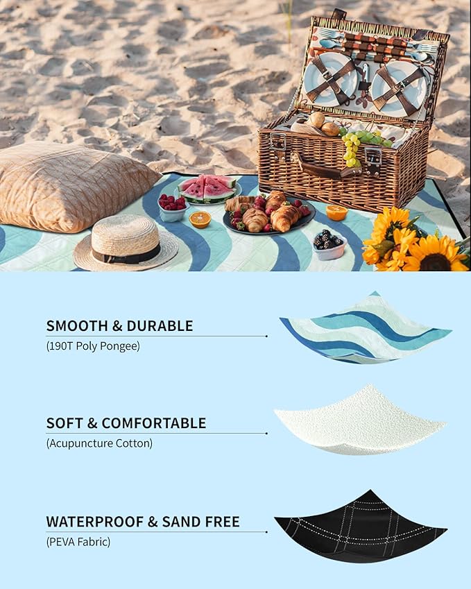 COVACURE Picnic Blanket 200 x 200 cm XXL - Waterproof, Sand-Free & Washable - Insulated Beach Blanket for Outdoor, Camping, Park & Picnic - Foldable & Lightweight - Image 2