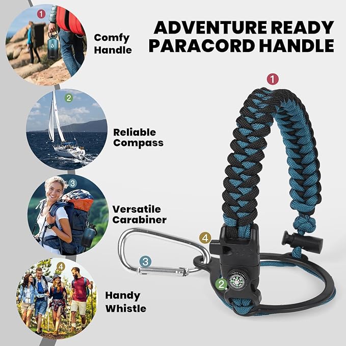 One Gallon Water Bottle Insulated, Triple Walled Vacuum Stainless Steel (Cold for 48 Hrs), Leak Proof & Non-BPA, Large Water Flask Jug with Paracord Handle & Straw Spout Lids - Image 3