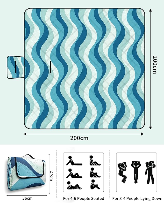 COVACURE Picnic Blanket 200 x 200 cm XXL - Waterproof, Sand-Free & Washable - Insulated Beach Blanket for Outdoor, Camping, Park & Picnic - Foldable & Lightweight - Image 3